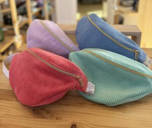 4 sacs bananes velours côtelés couleurs uni corail bleu lilas, vert d'eau taille M