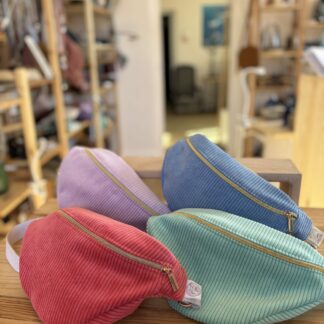 4 sac bananes velours côtelés couleurs uni corail bleu lilas, vert d'eau taille M